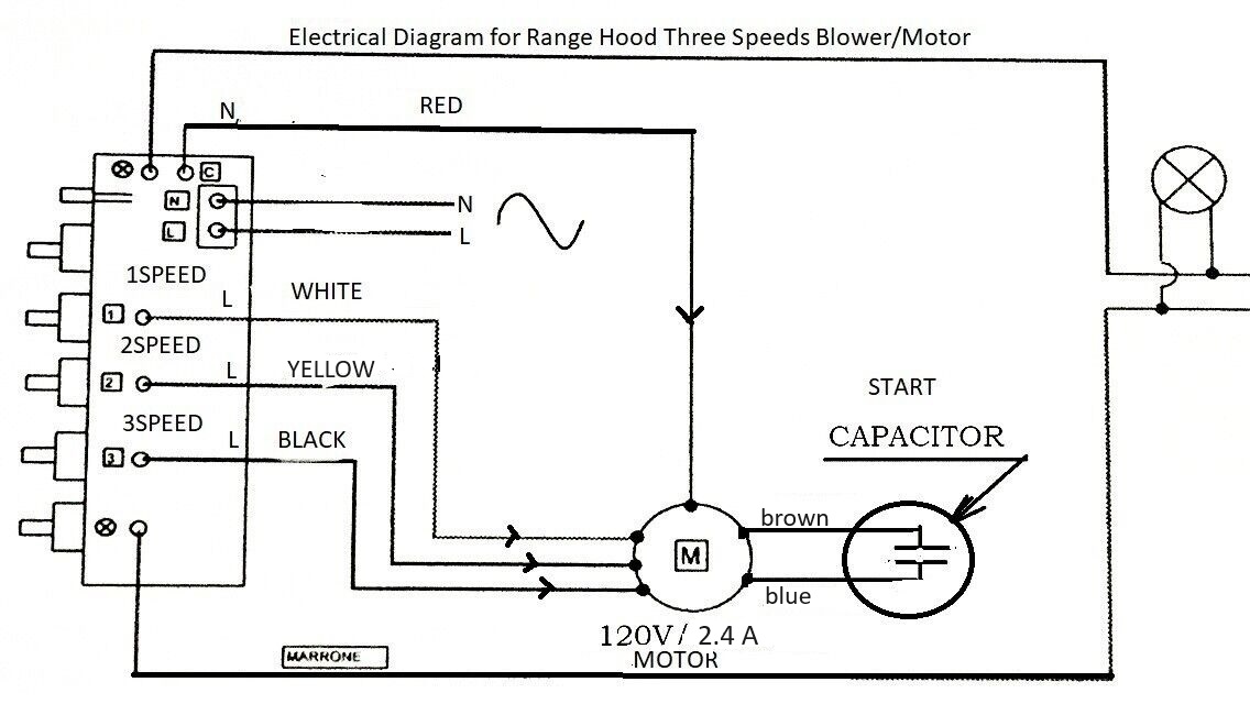 Range Hood Blower Motor 120V/2.4A with Start Capacitor Set | Range Hoods